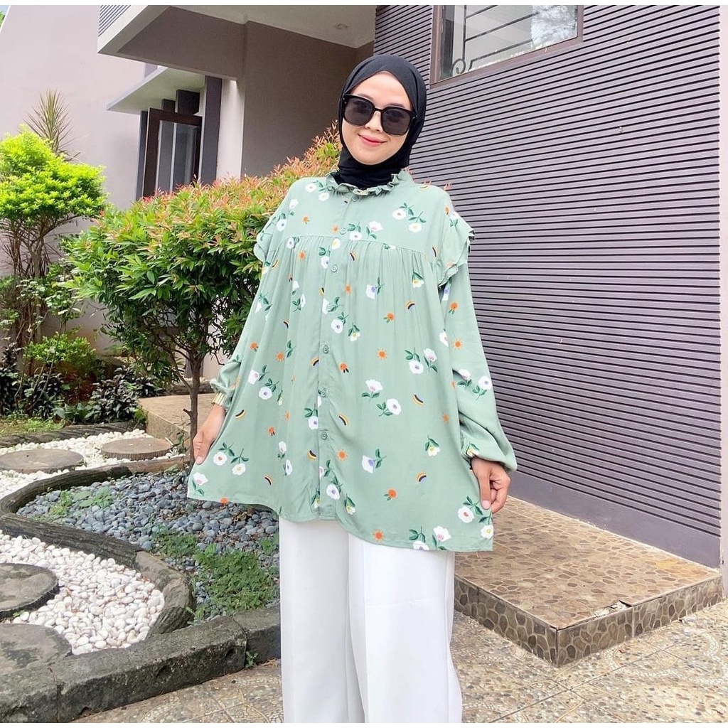 QUALIO OVERSIZE BLOUSE KEMEJA PREMIUM RAYON ORIGINAL 100%