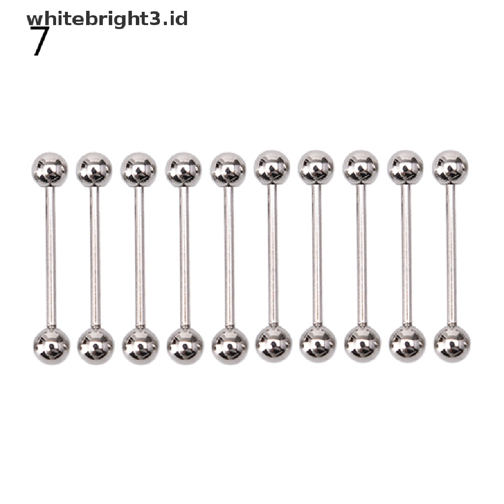 (whitebright3.id) 10pcs Anting Tindik Lidah / Puting Bentuk Barbel Bahan Stainless steel