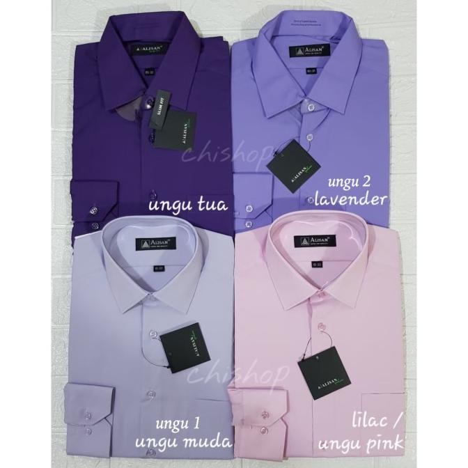 KEMEJA PRIA ALISAN - KEMEJA POLOS LENGAN PANJANG PRIA WARNA UNGU LILAC