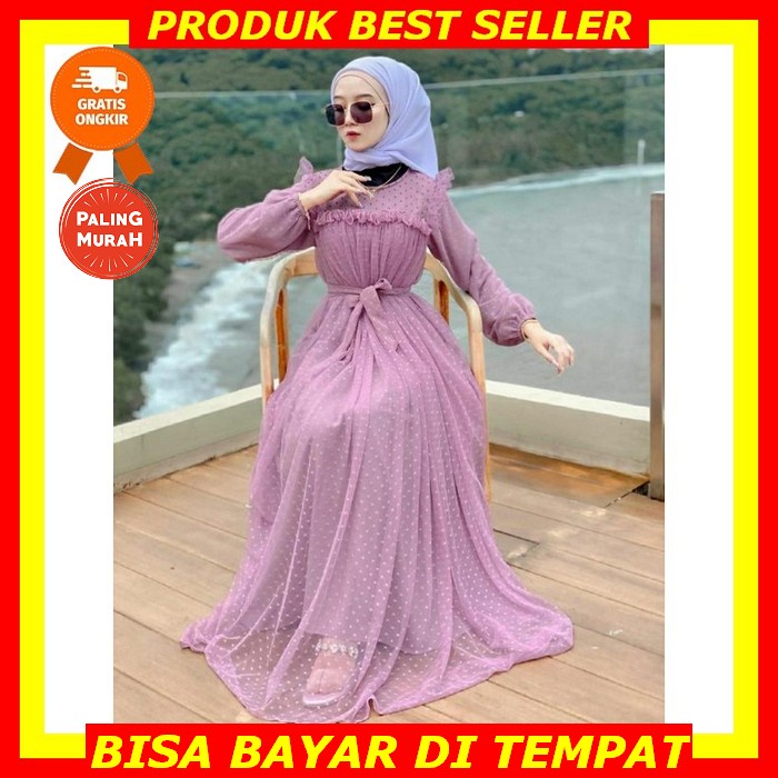 Baju Gamis Dress Full Brukat Brokat Tile Pesta Umroh Naik Haji Nikahan Kondangan Seragaman Bridesmai
