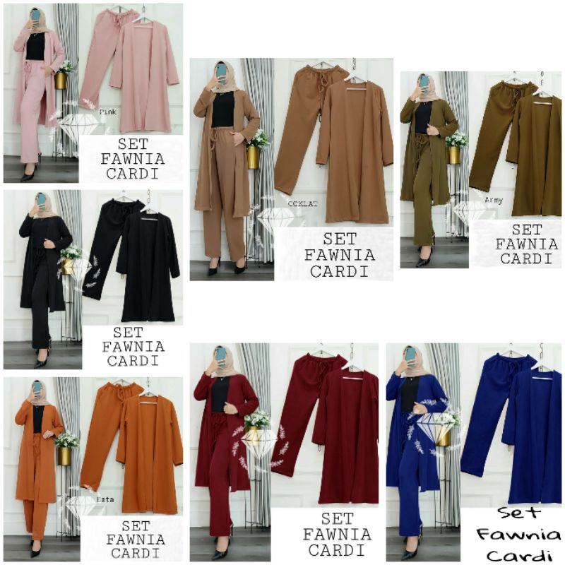 SET FAWNIA CARDI BEST SELLER SET SETELAN CELANA CARDIGAN FASHION FAWNIA JUMBO BIGSIZE OUTER MOS AG