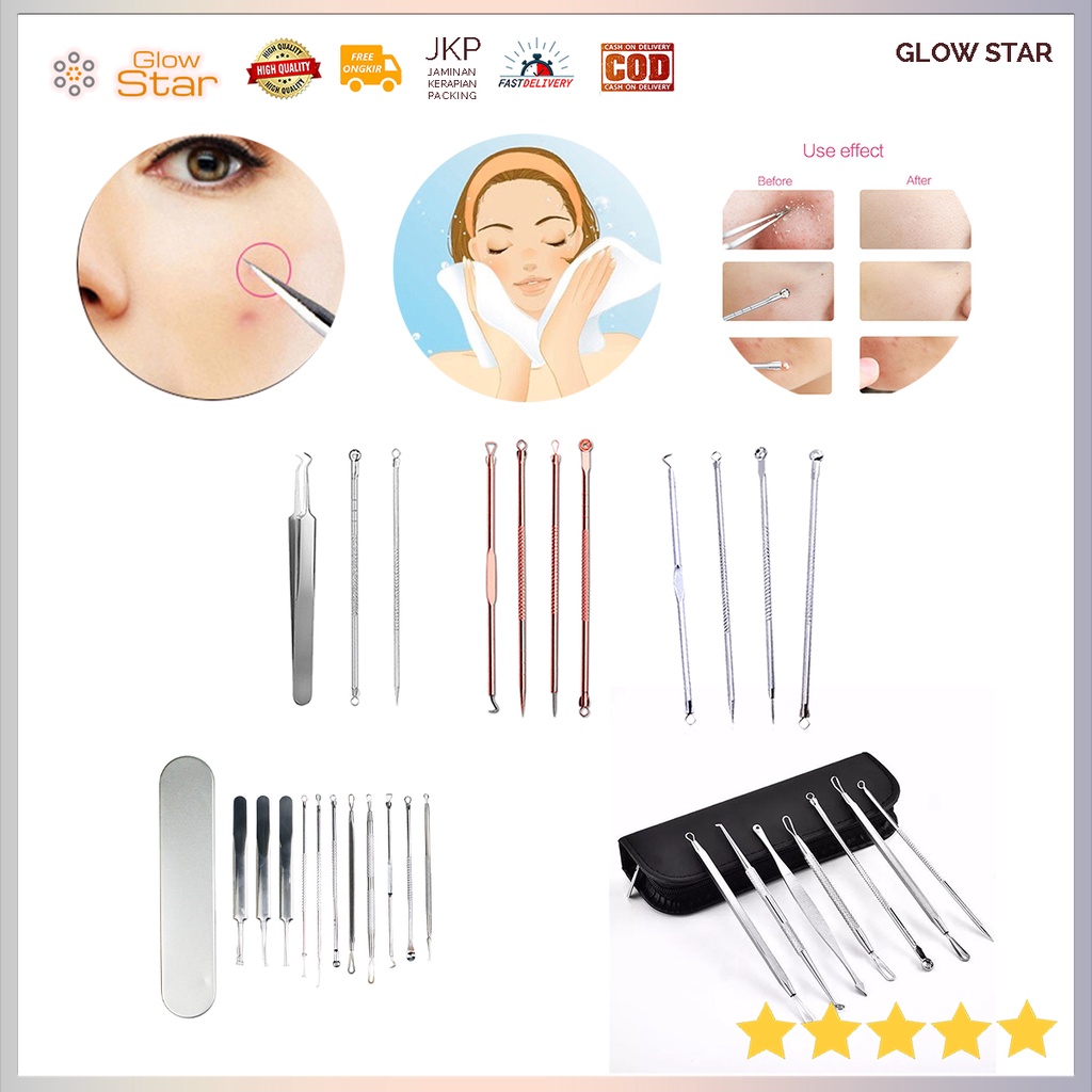 Perlengkapan Perawatan Wajah dari Jerawat dan Komedo Penghilang Blackhead Face Care Skin Acne Jarum Pimple Needle Remover Kit