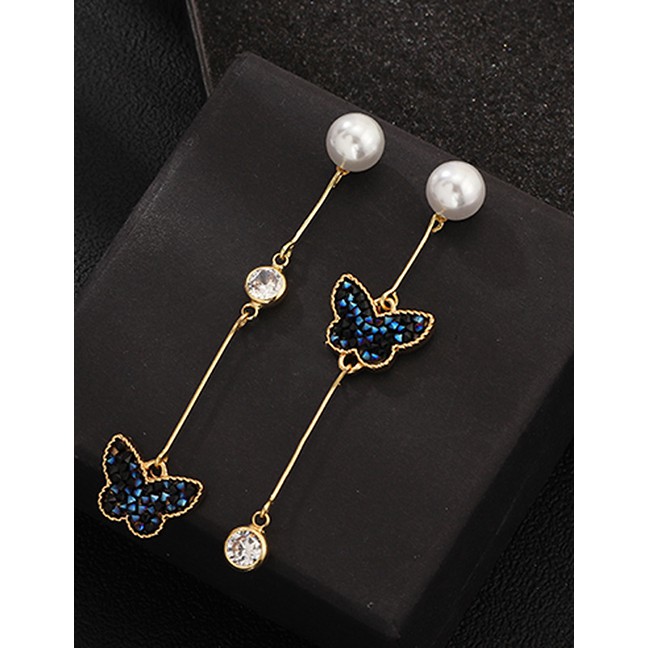 LRC Anting Tusuk Fashion Black Butterfly Artificial pearl Earrings D34651