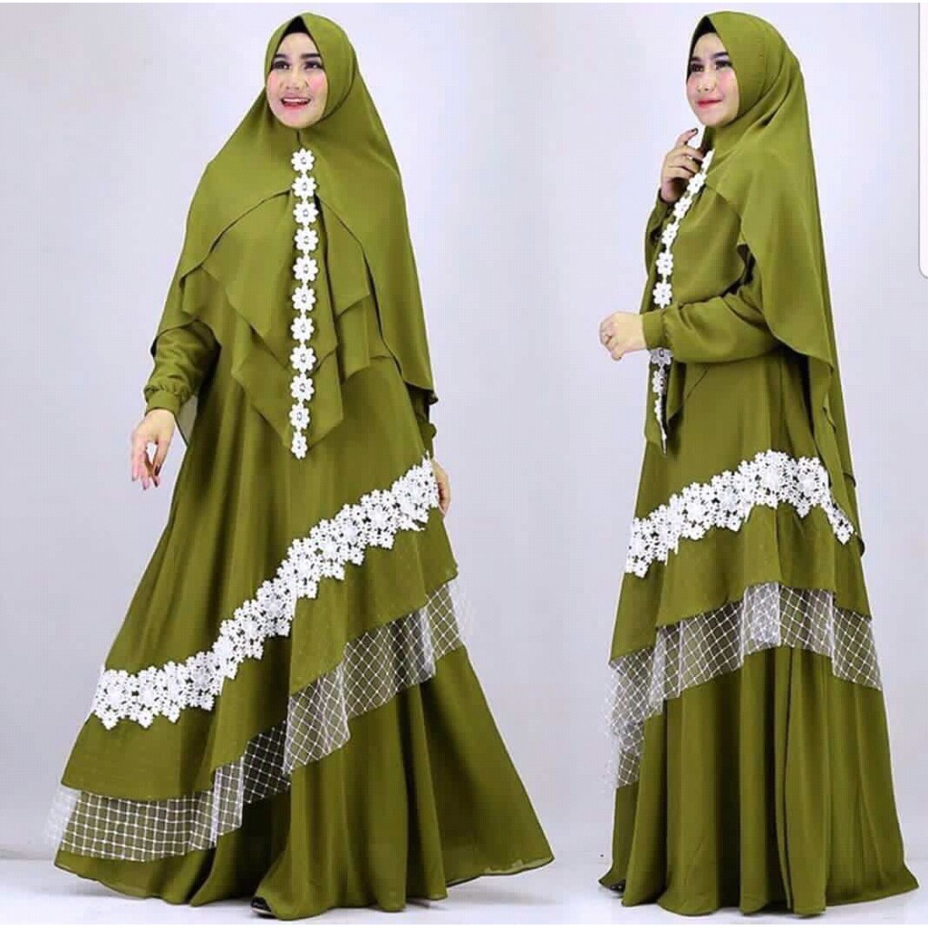 BISA COD | GAVAPUTRI SYARI SET HIJAB | BAJU GAMIS WANITA MURAH TERLARIS | FASHION MUSLIM TERBARU-HIJAU ARMY