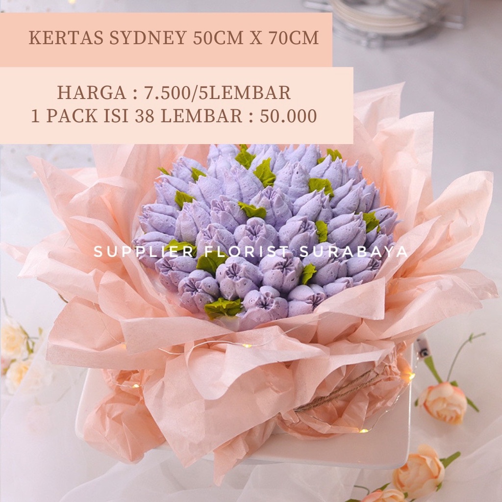 [ECER PER 5 LEMBAR] KERTAS SYDNEY KOREAN WRAPPING PAPER BOUQUET, WRAP DALAMAN BUKET BUNGA, UNTUK LAPISAN SEPATU, KUE TART, BUNGA