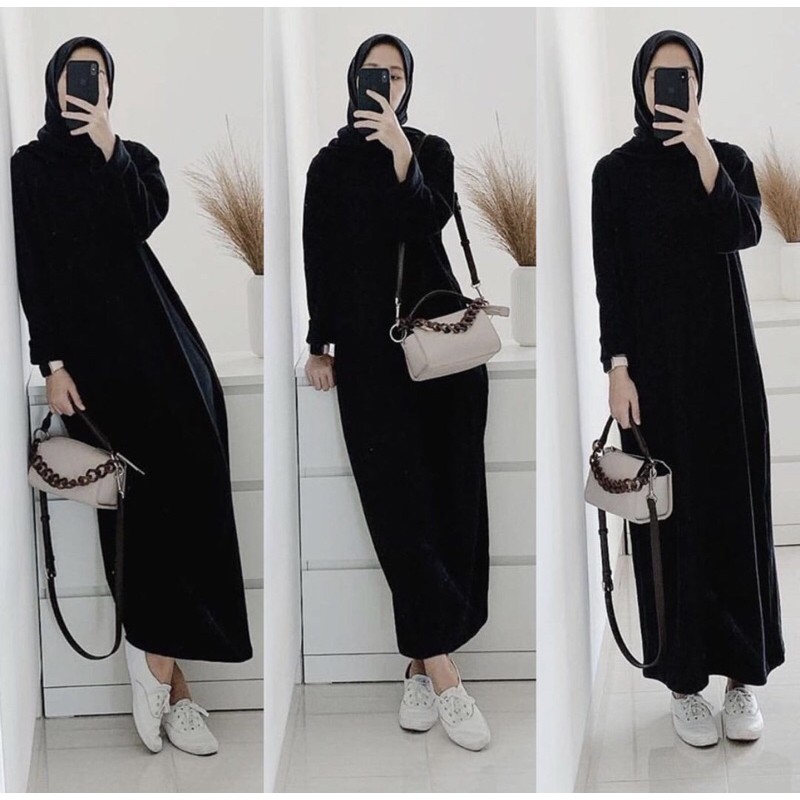 READY DRESS MAXI HITAM POLOS DAILY PLAIN OVERSIZED / TUNIK DRESS OVERSIZE G11