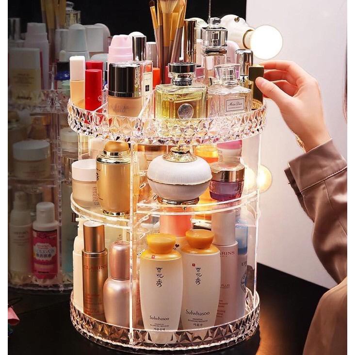 ☀ INDOLAND ☀ R188 Rak Kosmetik Acrylic Putar 360 Derajat Diamond / Polos Rak Makeup Organizer