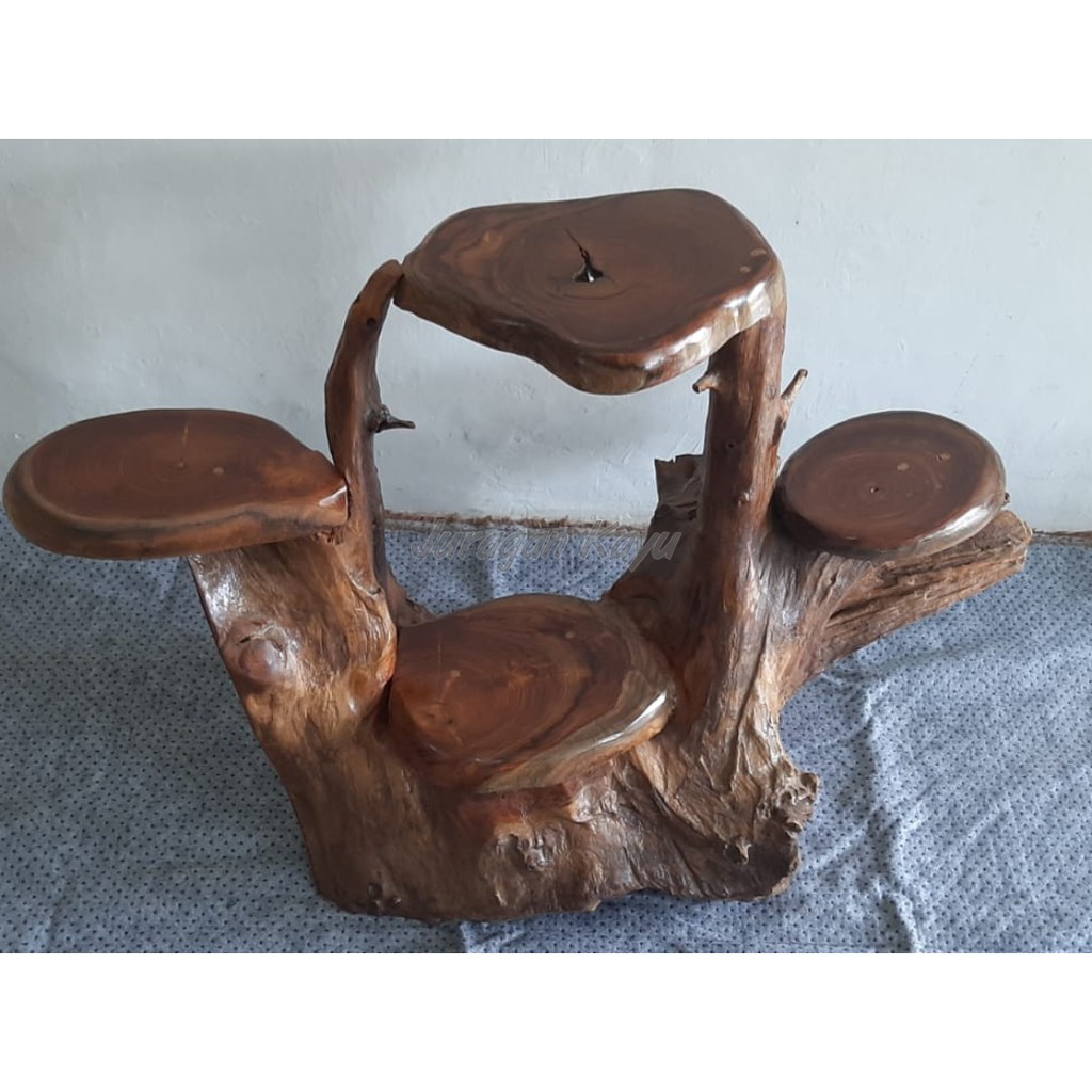 RAK VAS BUNGA KAYU JATI 4 SUSUN