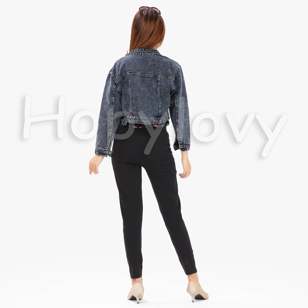 HOPYLOVY - Jaket Jeans Wanita Crop Acid Black Mya