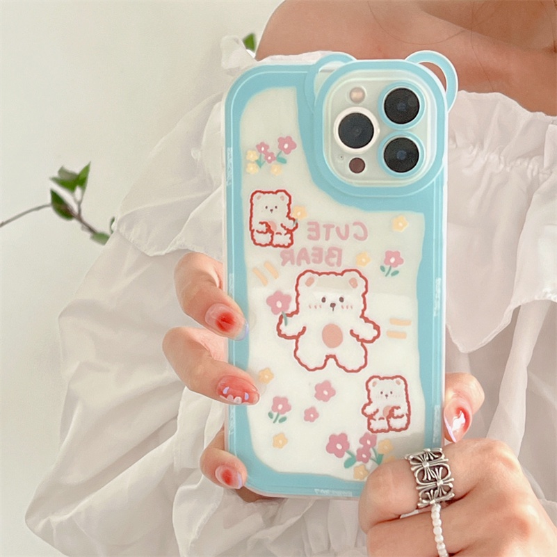 Soft Case Silikon TPU Motif Beruang Untuk iPhone 13 12 11 Pro Max X Xr Xs Max SE 2020 8 7 6 6s Plus