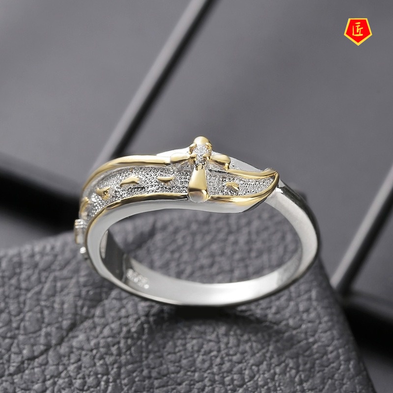 [Ready Stock]Creative Footprints Frosted Cross Ring 18K Gold Color Separation