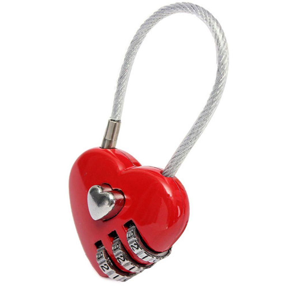 [Elegan] Lock Coded Digits Alloy Red Travel Bentuk Pernikahan Password Love Heart Lock