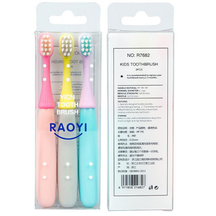 3 pcs Sikat Gigi Lembut Bayi &amp; Anak TOOTH BRUSH Polos Pegangan Elastis chn