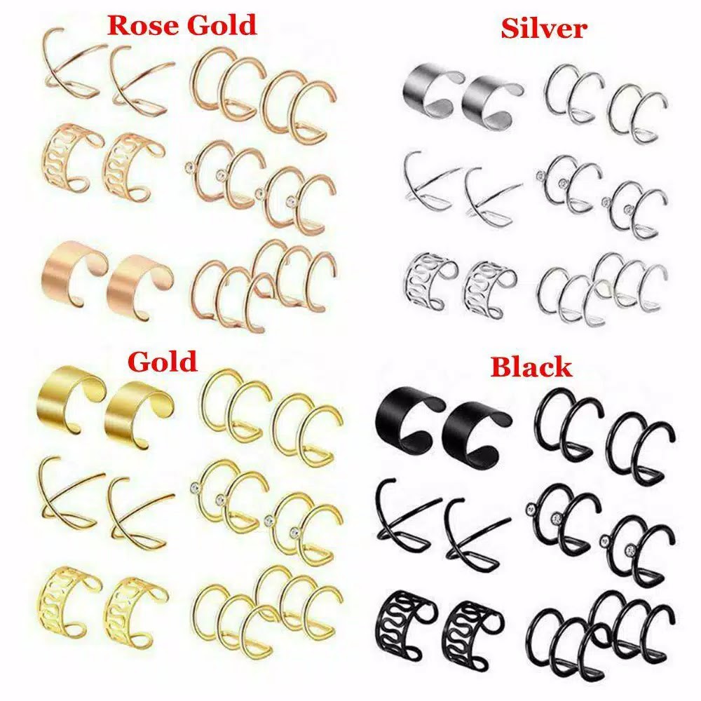 EE0577 - Anting JEPIT Set Isi 12 Tanpa Tindik Kpop Korea BTS EXO GOT7