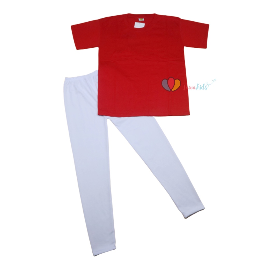 Setelan Merah Putih uk 1-10 Tahun / Setel Kaos Polos dgn Legging Kaos Anak Perempuan Celana Panjang