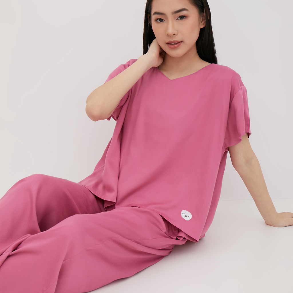 Sundays Attire - LULU SET Setelan Piyama Wanita Rayon Bordir Celana Panjang