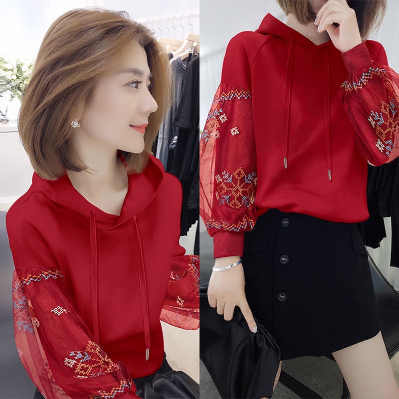 European station Lantern Sleeve printed Hoodie women's 2021 spring new European Korean loose fashion