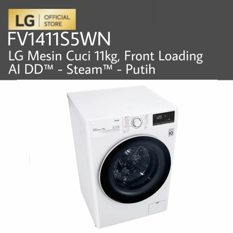 LG FV1411S5WN Mesin Cuci 11kg Front Loading AI DD Steam Putih