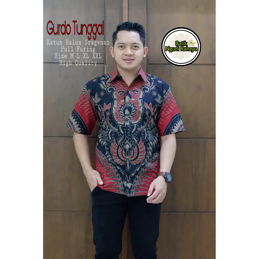 GURDO TUNGGAL Kemeja Batik Pria Lengan Pendek Katun Halus FULL FURING Batik NGUDI RAHAYU