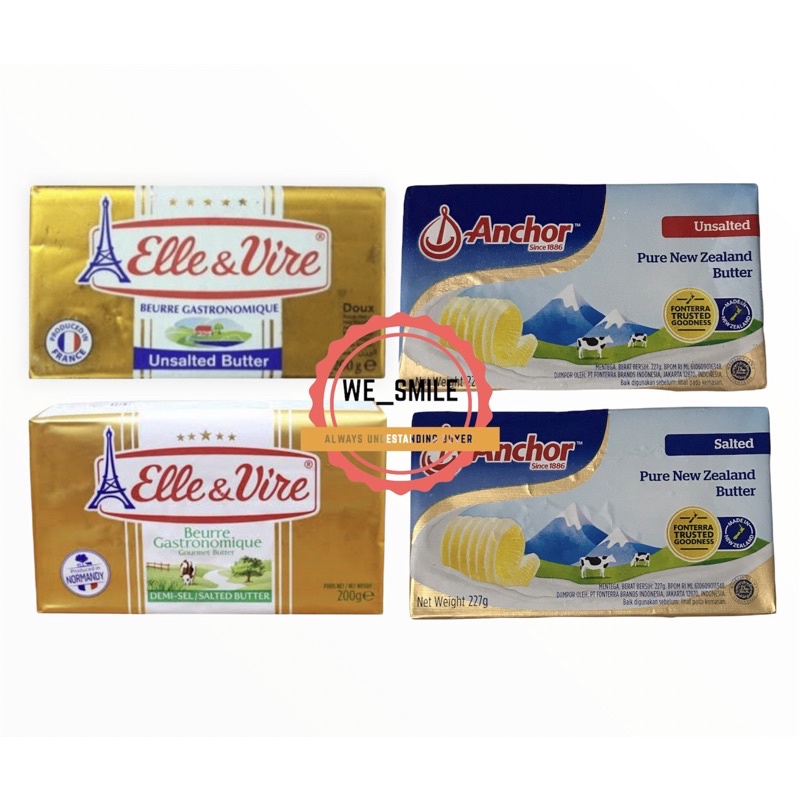 Elle &amp; Vire Salted &amp; Unsalted Butter 200Gr / Anchor salted &amp; Unsalted 227gr