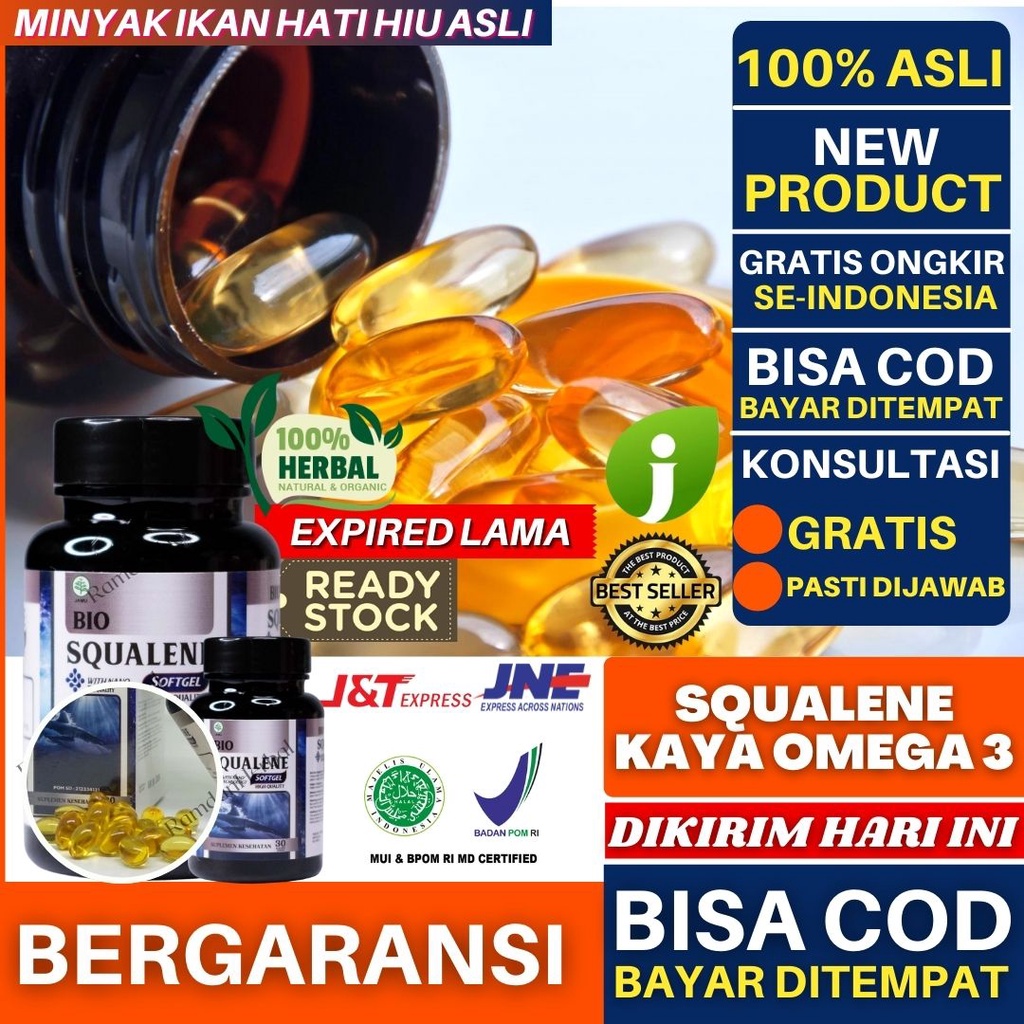 Squalene Omega 3 Fish Oil Minyak Ikan Omega 3 Bio Squalene Shark Liver Oil Softgel Gold Obat Multikh