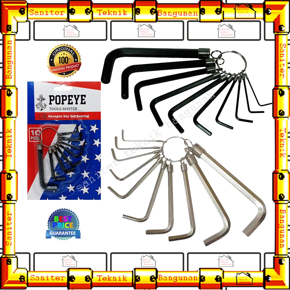 Kunci L Set 10 Pcs Popeye Hitam Silver Pendek Hex Key Kombinasi