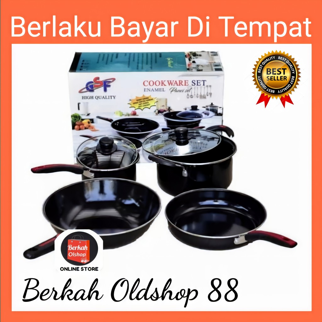 Panci Set Enamel GSF Cookware Set Panci Set Tutup Kaca GSF-1831 / GSF1831 / G-1831