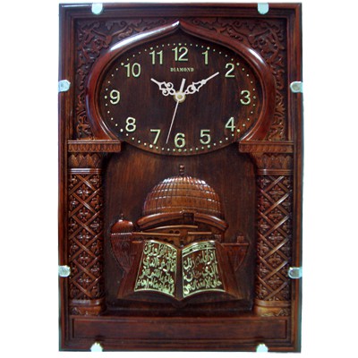 Jam Dinding Kaligrafi Kotak Motif Kayu Ukir Diamond MS4027