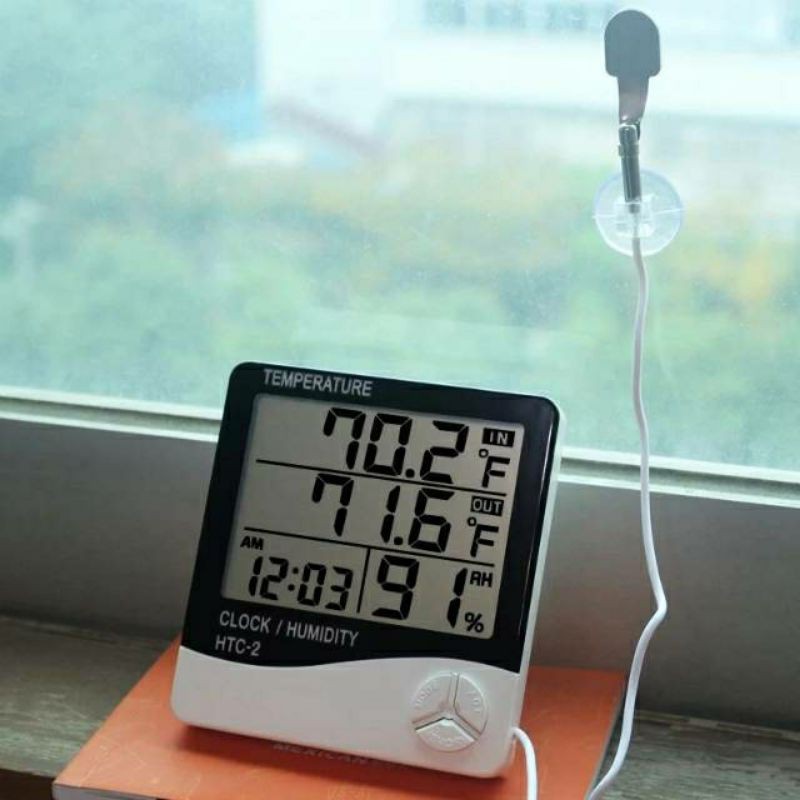 Digital LCD wall clock HTC termometer jam meja digital clock humidity meter HTC1