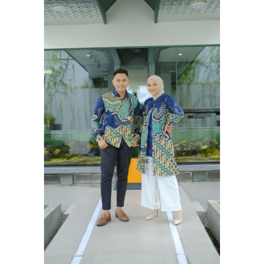 BATIK COUPLE ATASAN MODERN KOMBINASI NAVY | SERAGAM KANTOR | M-L-XL-XXL-XXXL