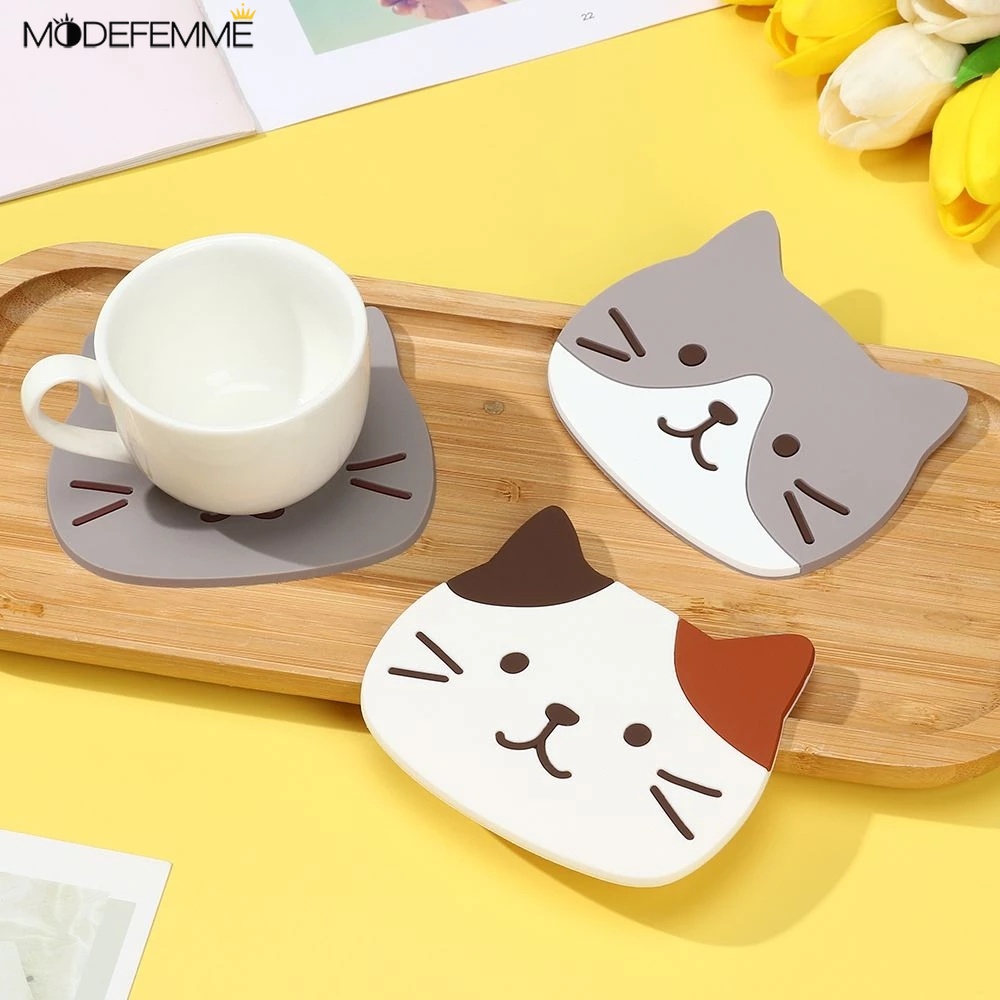 Tatakan Cangkir Teh Anti Slip Motif Kucing Untuk Dapur