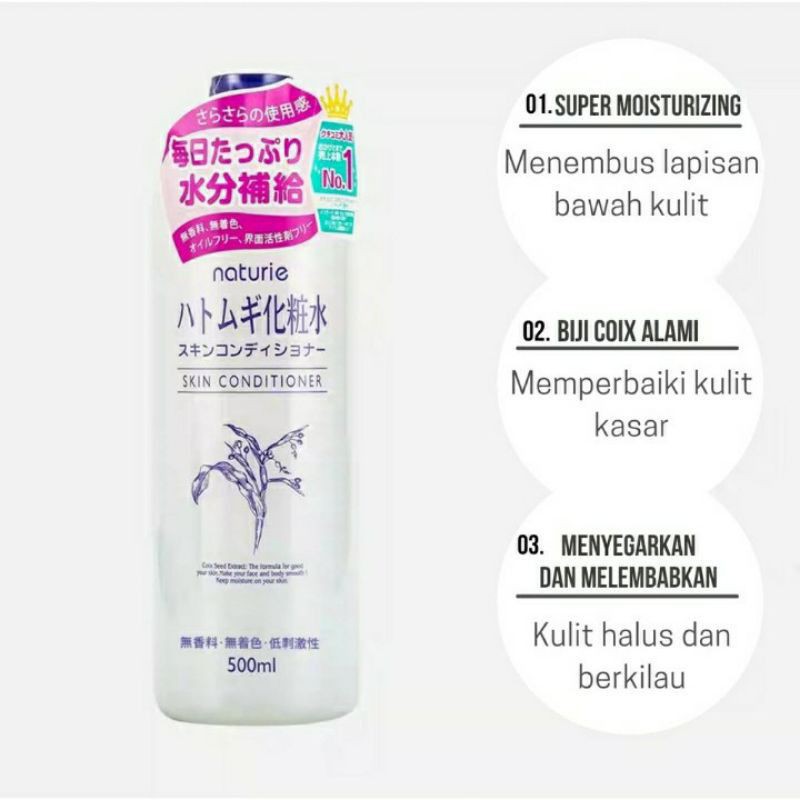 Hatomugi Naturie Skin Conditioner 500 ml No. 1 di Jepang Murah Original ✨
