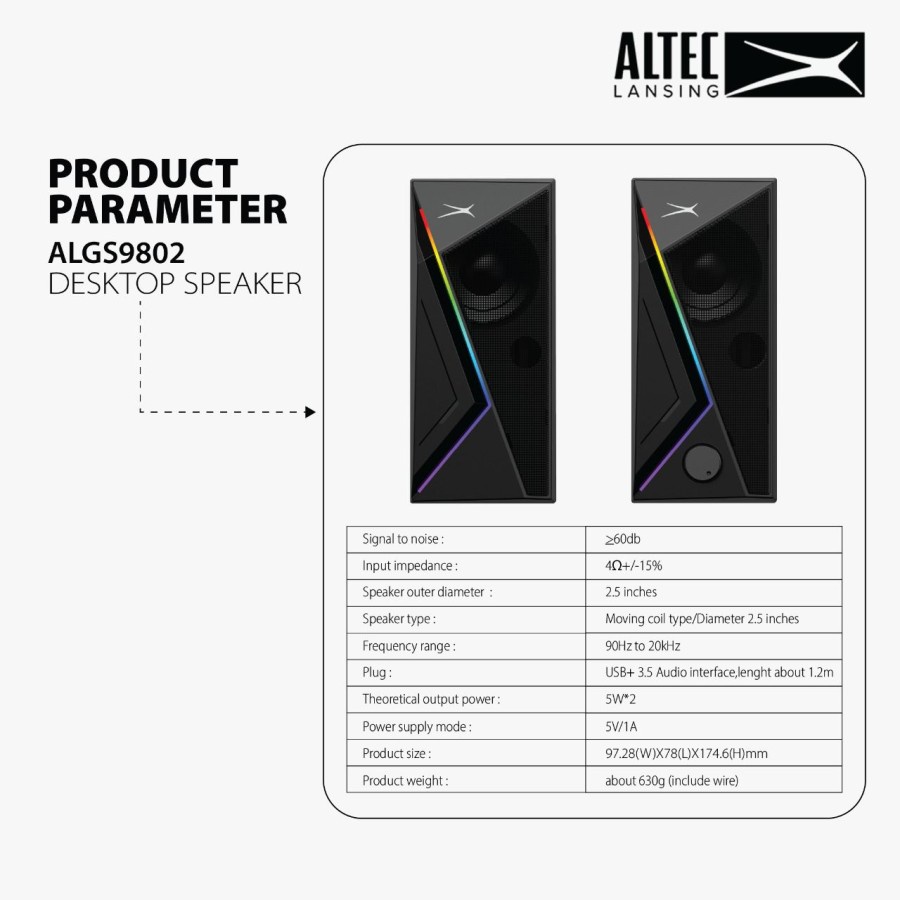 Speaker Altec Lansing ALGS-9802 RGB 2.0 | Altec ALGS9802 RGB
