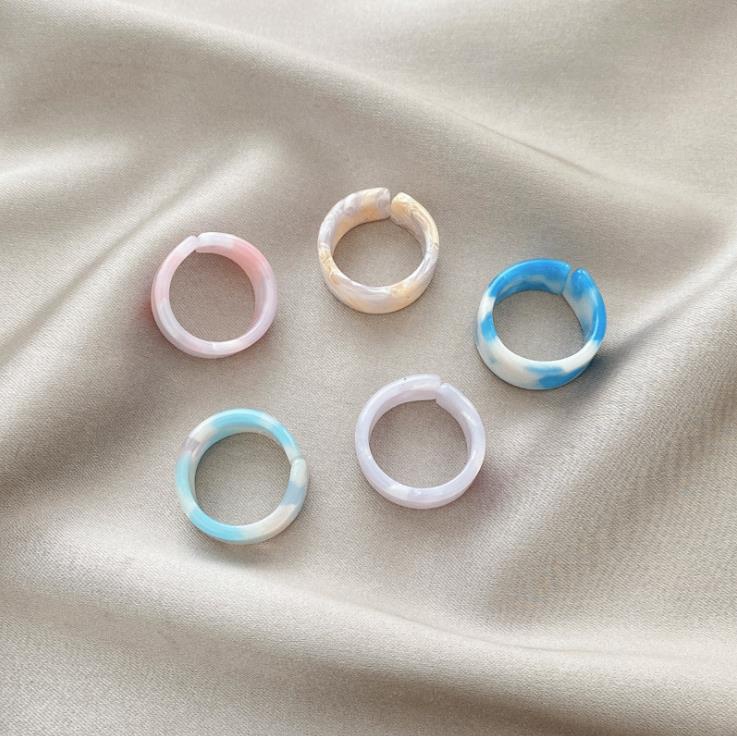 [ACKER] 4/5Pcs Warna Terbuka Cincin Fashion Kepribadian Cincin Set