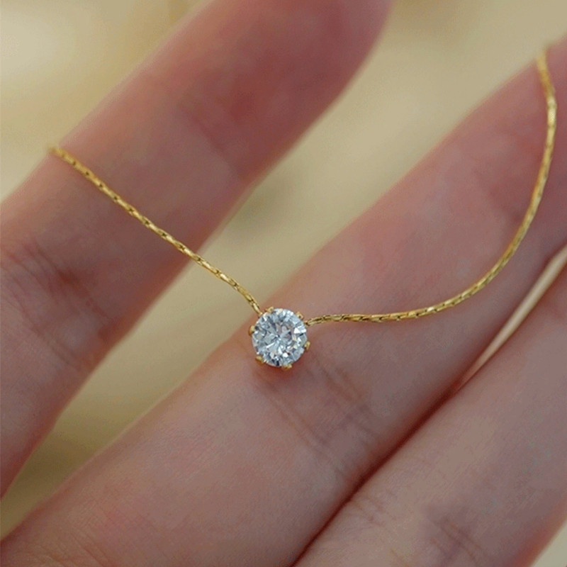 Kalung Titanium Anti Karat Berlian Tunggal Mewah Emas 18k Perhiasan Wanita Korea