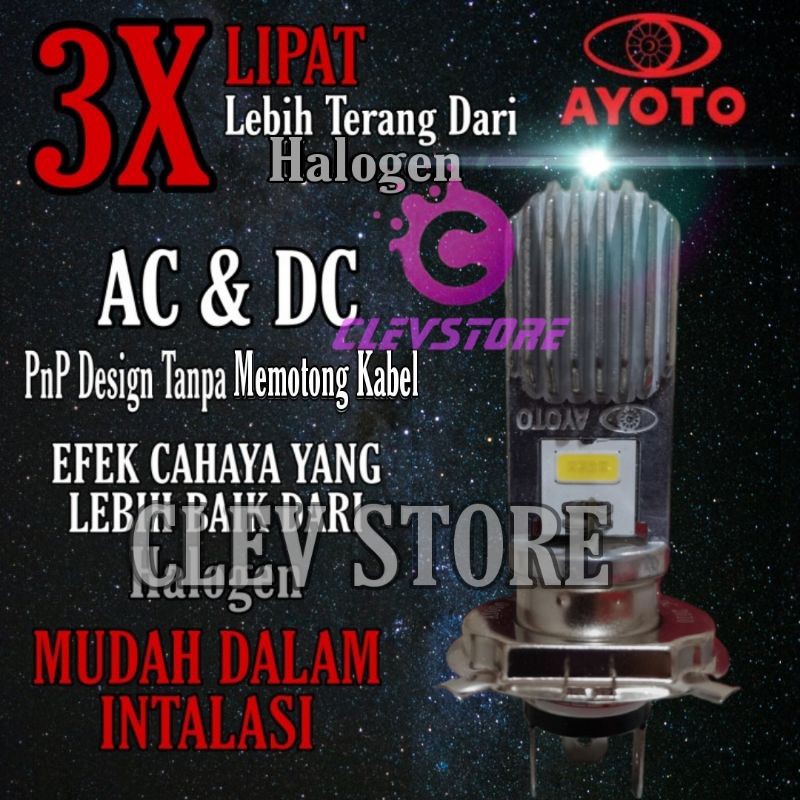 LAMPU LED motor AYOTO M3A headlamp H4 AC &amp; DC untuk Moge HI/LO