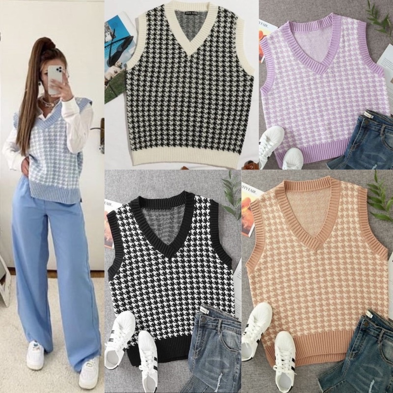 Houndstooth Vest / JENNIE Vest Rajut / TERMURAH !!!!!!!