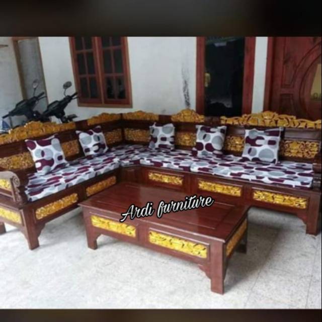 Kursi tamu sudut sofa bantal kursi jati ukir mewah jepara