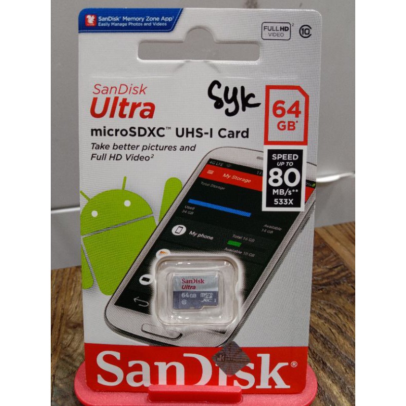 memory Sandisk 64GB kelas 10 original 80 mbps