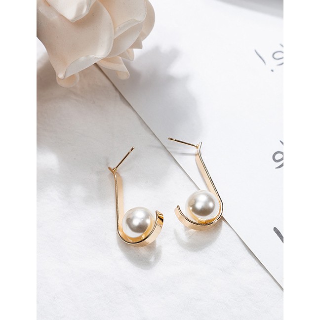 LRC Anting Tusuk Fashion B U-shaped Pearl Geometric Irregular Earrings F33052