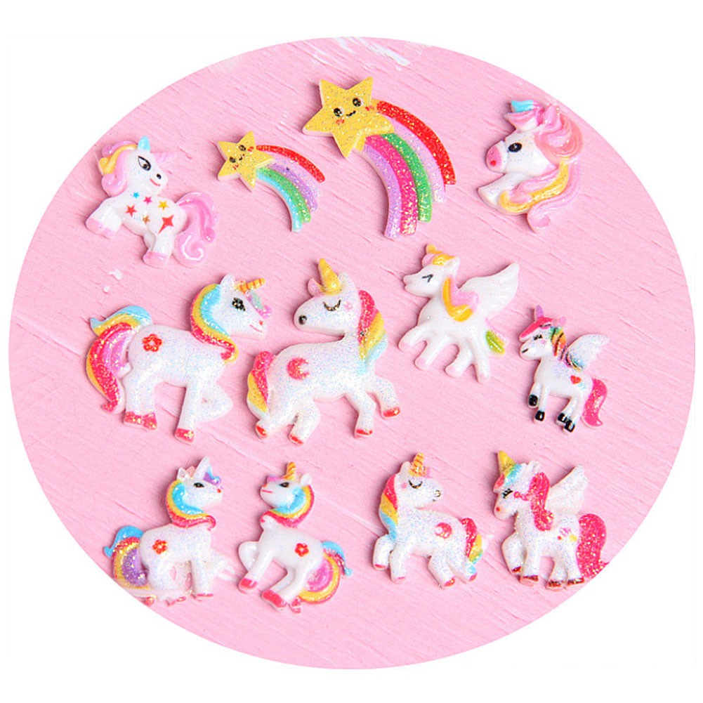 (Tk) 1pc Cabochon Flat Back Bahan Resin Desain Unicorn + Pelangi Untuk Aksesoris Rambut / Scrapbook Diy