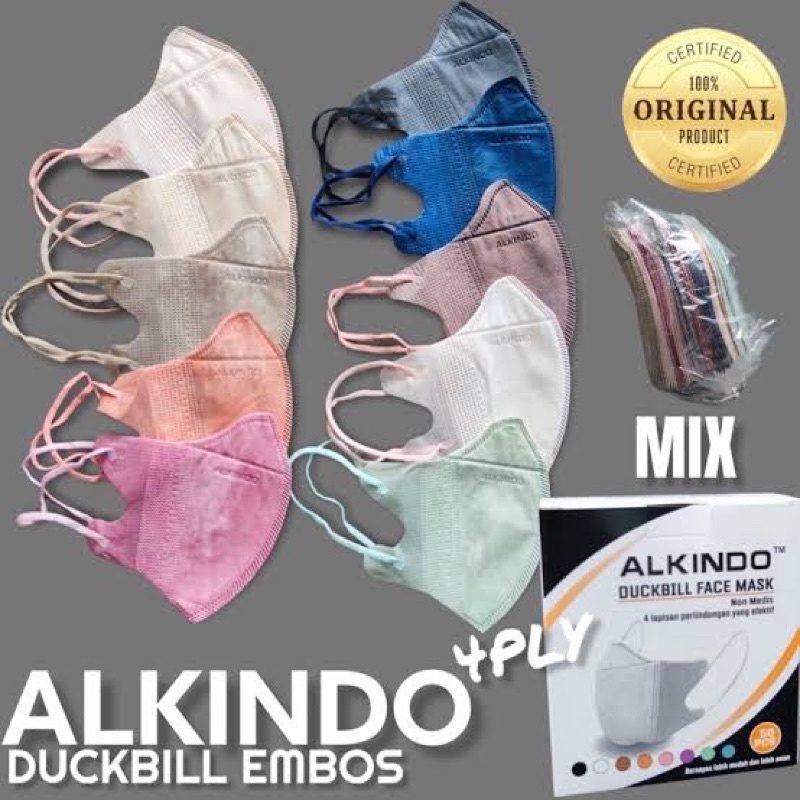 Masker Duckbill Garis ALKINDO 3PLY dan 4 PLY PREMIUM Mask Non Medis 1 Box isi 50pcs Hitam / Putih / 