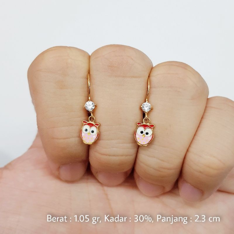 Anting Emas Anak Kawatan Owl Burung Hantu Kadar 30% (6K) - L14