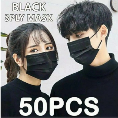 MASKER DISPOSABLE HITAM BLACK 3 PLY EARLOOP MASKER 3ply HITAM MURAH