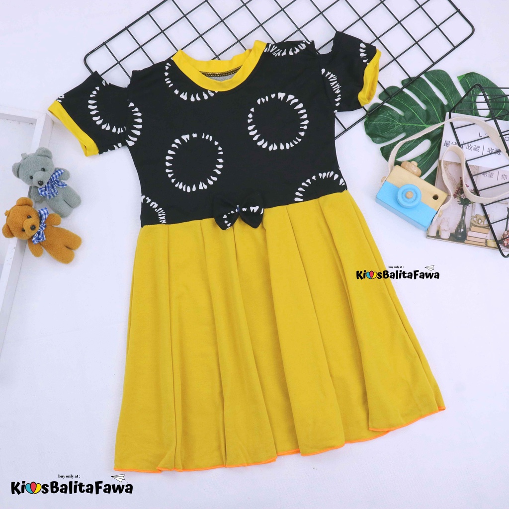 Dress Sabrina uk 6-7 Tahun / Baju Anak Perempuan Lengan Pendek Gaun Pesta Cewek Harian Murah Babycinnamon