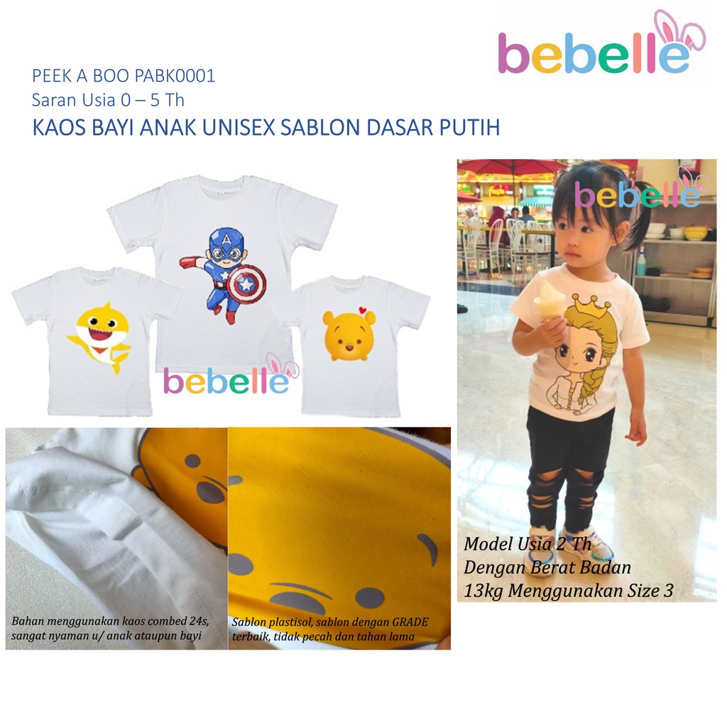 BEBELLE KAOS BAYI ANAK UNISEX SABLON DASAR PUTIH BOY USIA 0-5 Th - BELLA SHOP