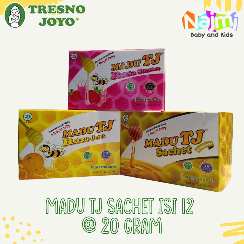 

Madu TJ Plus Royal Jelly Sachet Isi 12 @ 20gr 20 gram Tresno Joyo Rasa Original Strawberry Jeruk