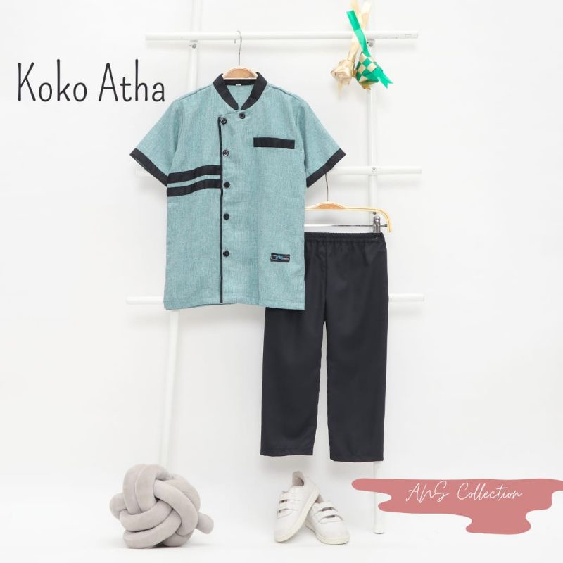 Koko Atha By : ANS Collection||bahan katun Madinah &amp; Toyobo|| Setelan Baju Muslim Laki-laki