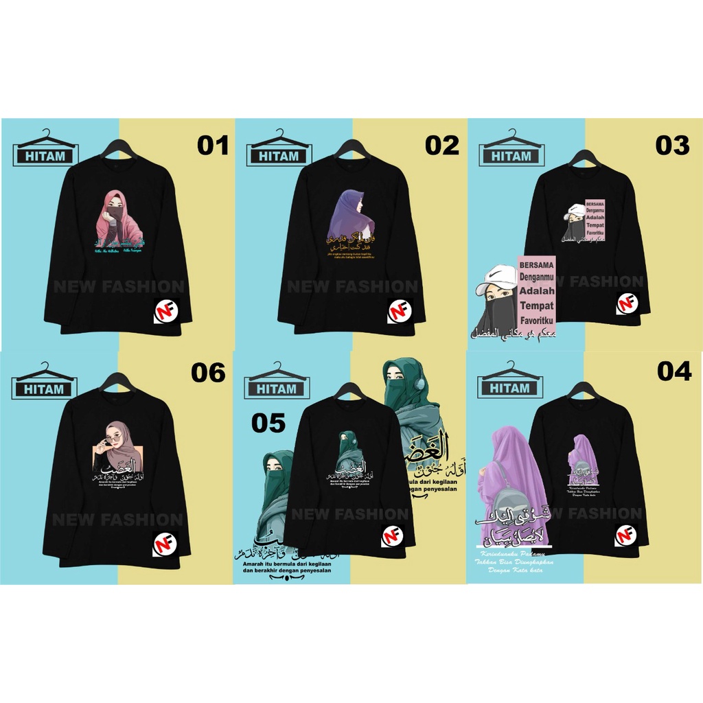 KAOS SANTRI LENGAN PANJANG KODE 01-06 KAOS TULISAN ARAB KAOS DAKWAH KAOS SANTRIWATI KAOS DISTRO PRIA