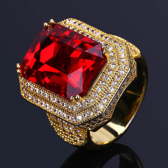 SEUSUK   Fashion Popular Men Gold Filled Garnet Red Diamond Wedding Ring Jewelry